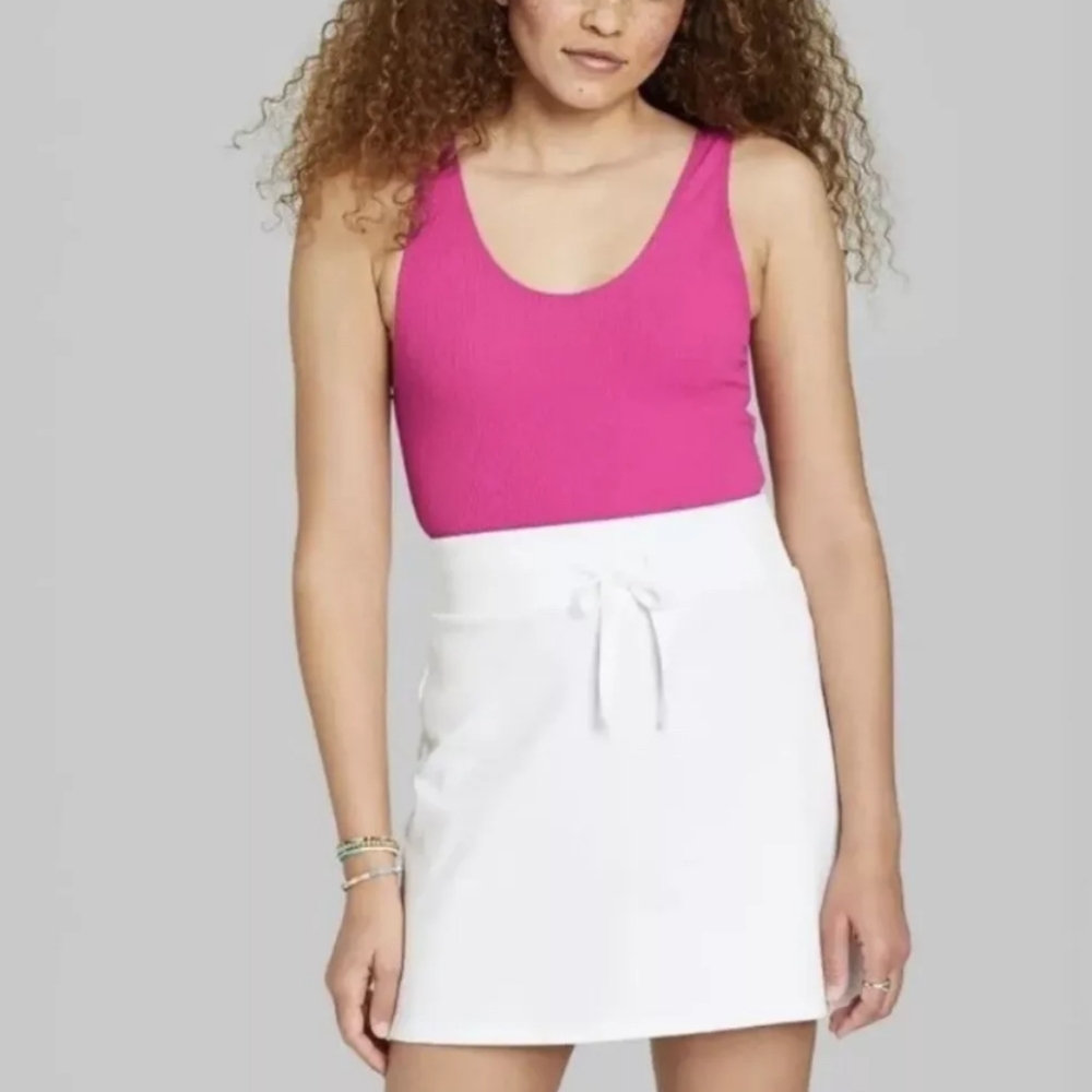 🌻Wild Fable Pink Textured Scoop Neck Tank High Cut Bodysuit Size Medium